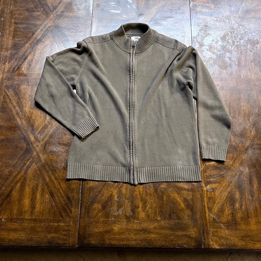 Route 66 vintage styled Taupe Full-Zip Cardigan with dirty green camo color